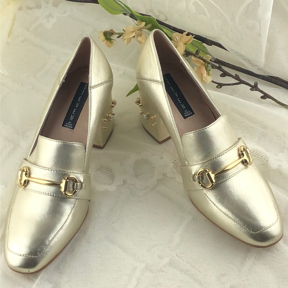 Steven by Steve Madden Gold Leather Block Heels